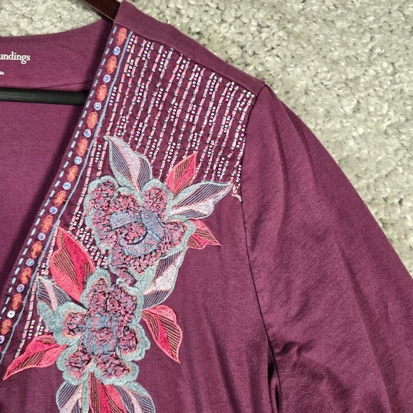 Soft Surroundings Playa Embroidered Jacket Womens Large Purple Beaded Sweater - Picture 4 of 13
